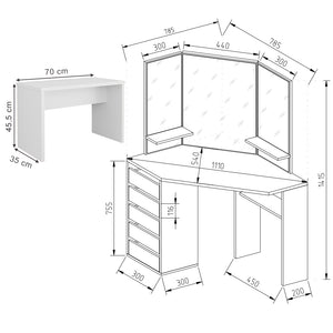 Vicco Tavolo da trucco ad angolo Bianco 110 cm con panca
