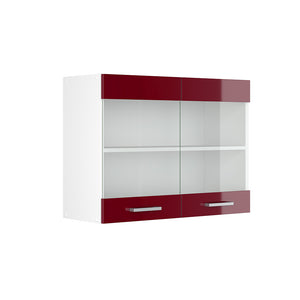 Vicco Pensile universale Rosso bordeaux lucido 80 cm con ante in vetro