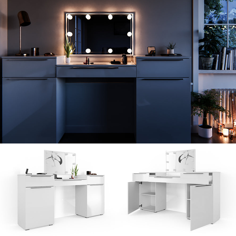 Vicco Tavolo da toeletta Bianco 190 cm con illuminazione a LED