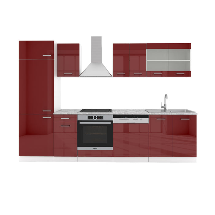 Vicco Cucina componibile Rosso lucido/bianco 300 cm , PL Marmo
