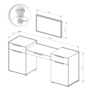 Vicco Tavolo da toeletta Bianco 190 cm con illuminazione a LED