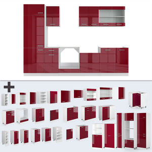 Vicco Cucina componibile Rosso lucido/bianco 300 cm senza piano di lavoro