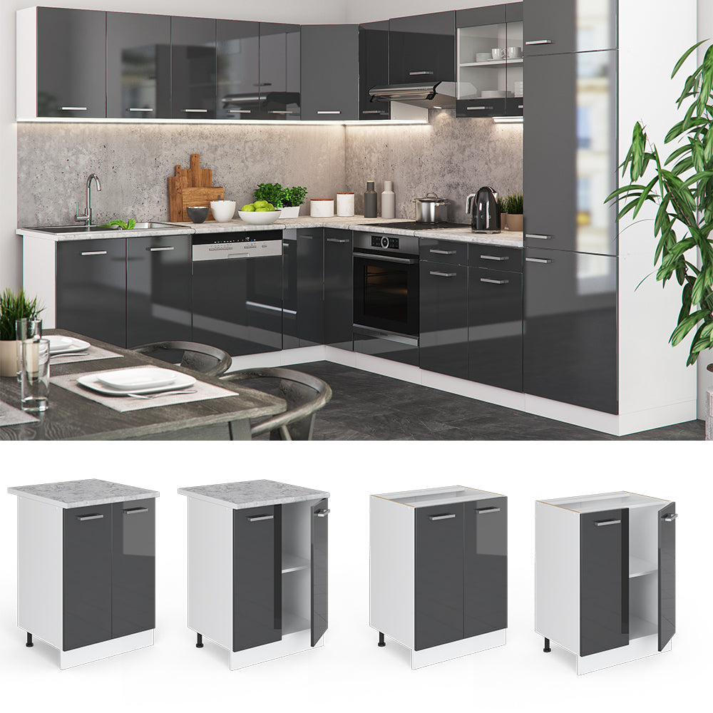 Vicco Mobiletto base cucina Antracite lucido 60 cm senza piano di lavoro