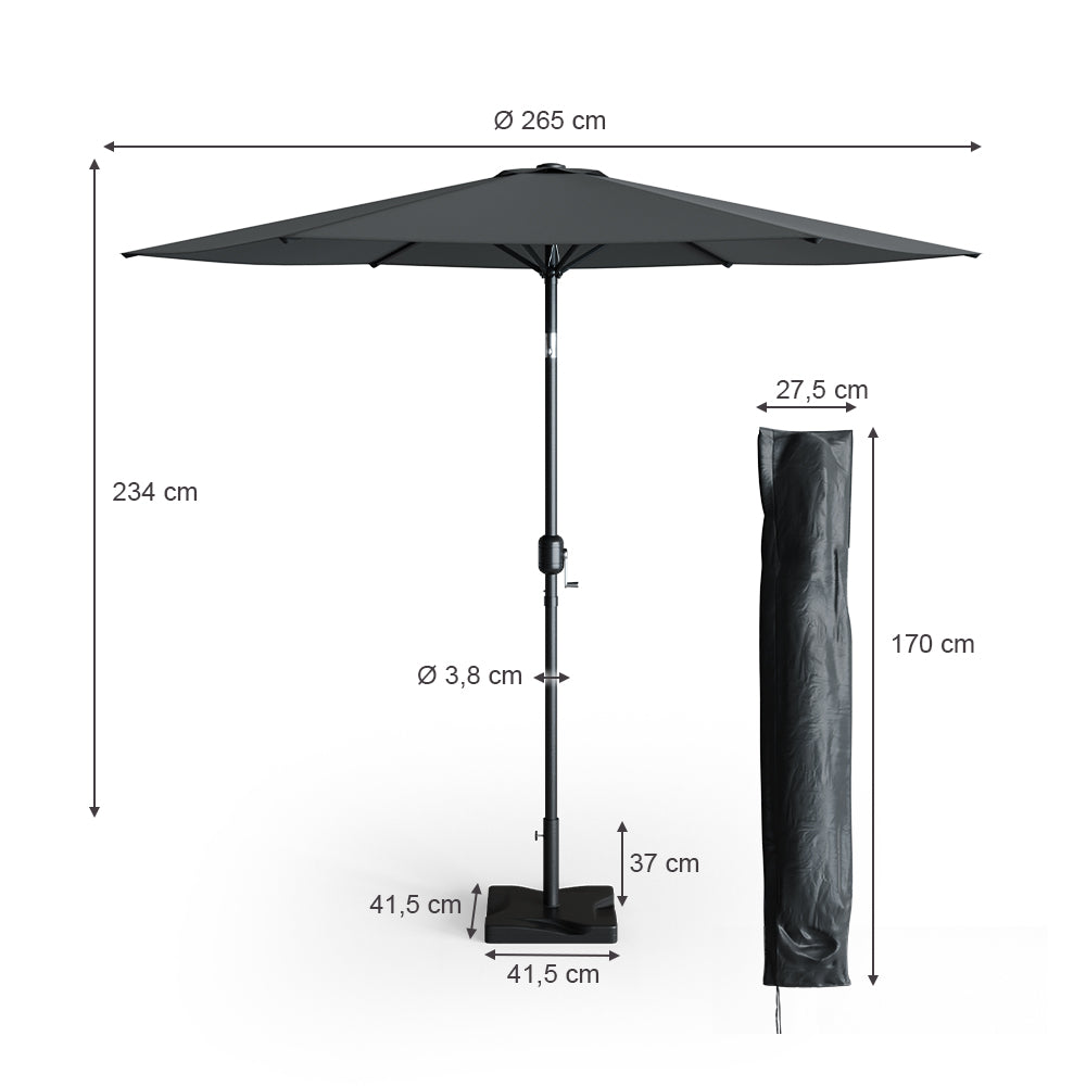 OK-Living Ombrello a semaforo Antracite 270 cm con coperchio protettivo e supporto