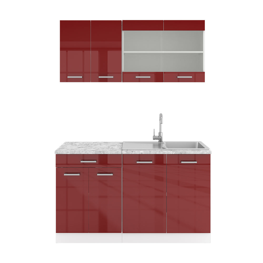Vicco Cucina completa Rosso lucido/bianco 140 cm , PL Marmo