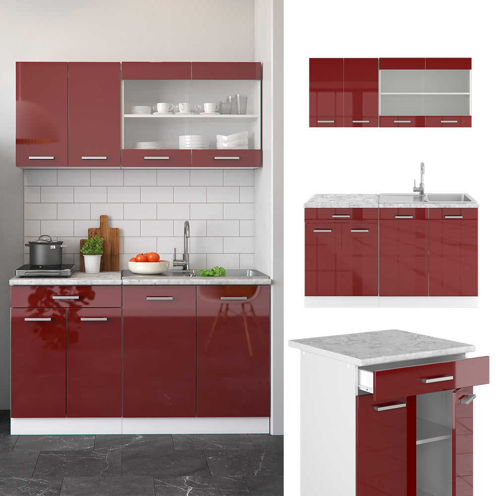 Vicco Cucina monoblocco Rosso lucido/bianco 140 cm , PL Antracite