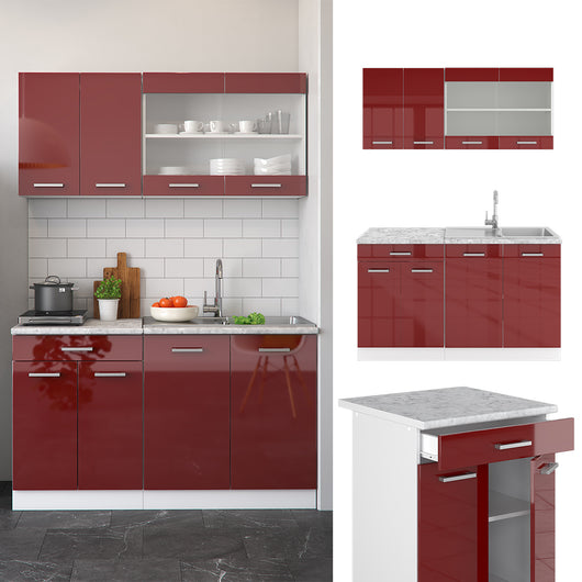 Vicco Cucina monoblocco Rosso lucido/bianco 140 cm , PL Rovere
