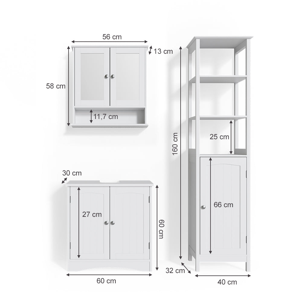 Vicco Set mobili bagno Bianco 3 parti, con colonna