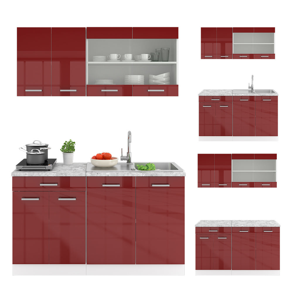 Vicco Cucina monoblocco Rosso lucido/bianco 140 cm , PL Rovere