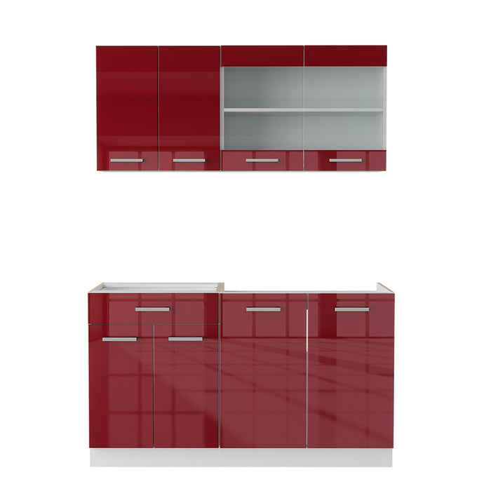 Vicco Cucina monoblocco Rosso lucido/bianco 140 cm senza piano di lavoro