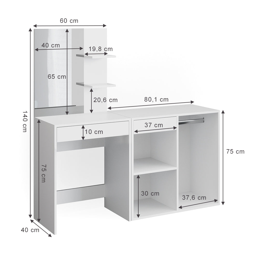 Vicco Tavolo da toeletta Bianco 60 cm con armadio