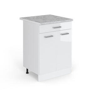 Vicco Mobiletto base per cucina Bianco lucido 60 cm con cassetto PL Marmo