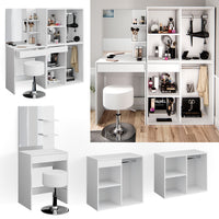 Vicco Tavolo da toeletta Bianco 60 cm con sgabello e armadio