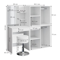 Vicco Tavolo da toeletta Bianco 60 cm con sgabello e armadio