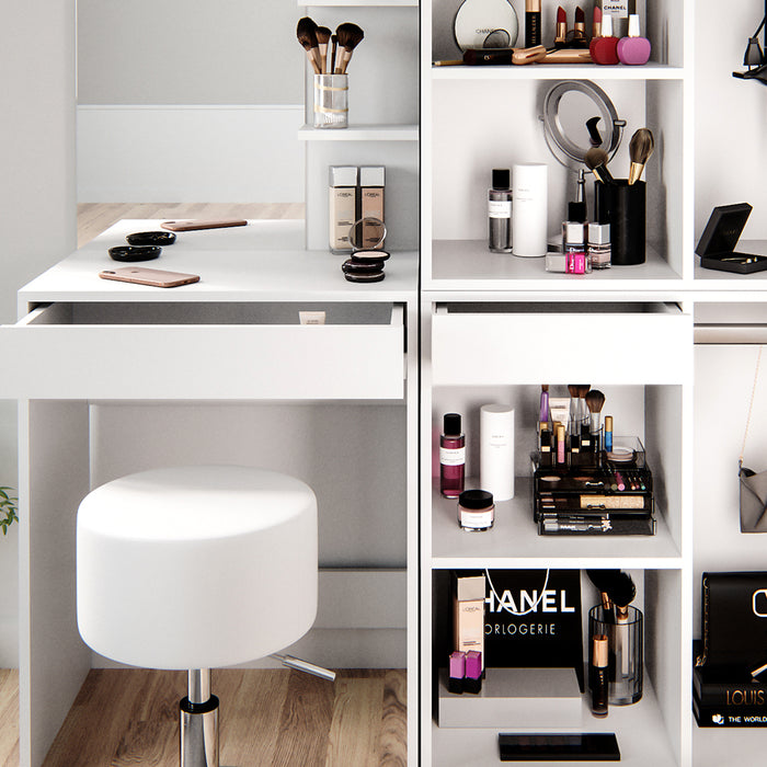 Vicco Tavolo da toeletta Bianco 60 cm con sgabello e armadio