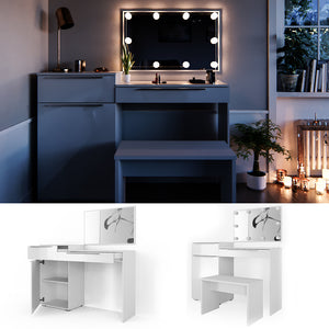 Vicco Tavolo da toeletta Bianco 135 cm con illuminazione a LED e panca