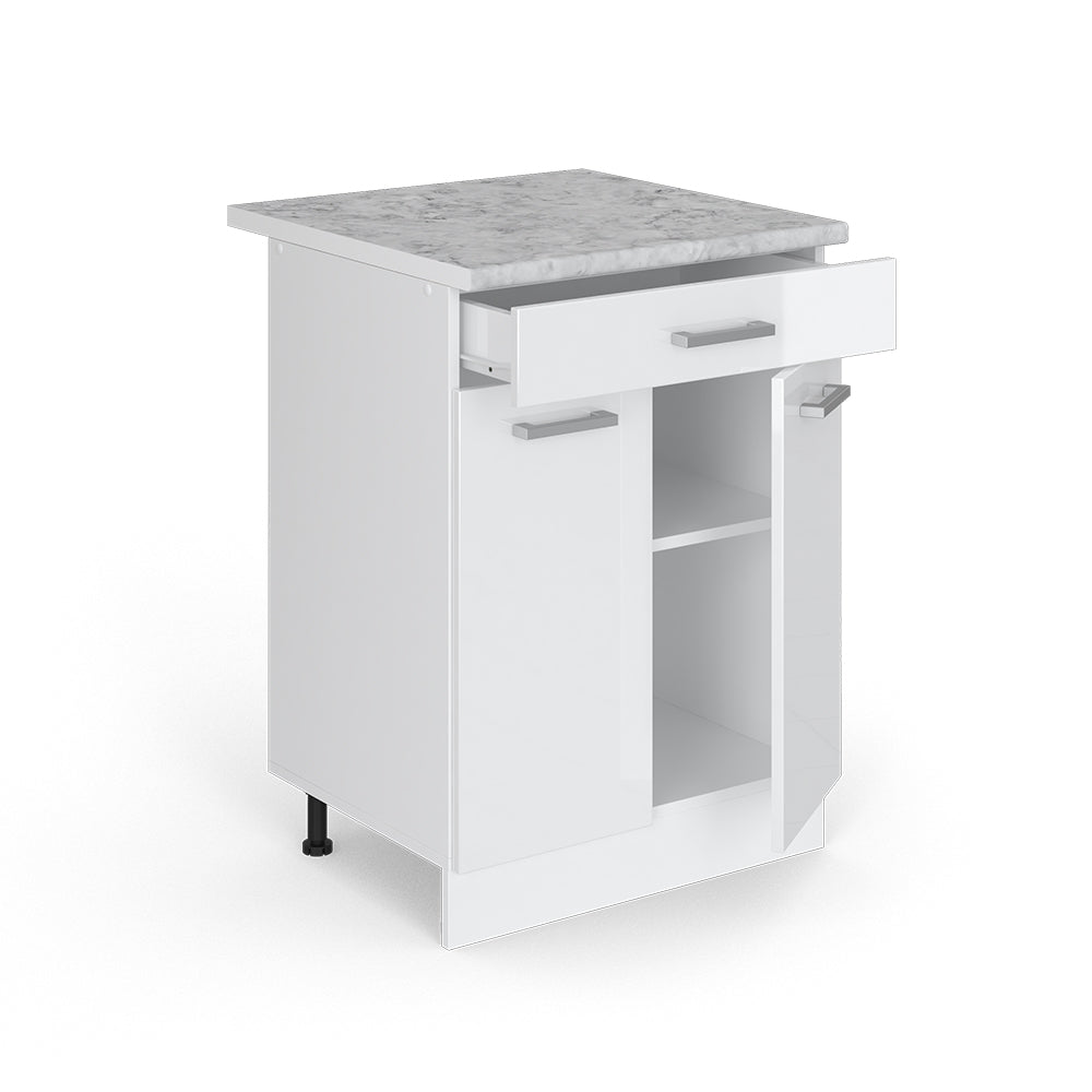 Vicco Mobiletto base per cucina Bianco lucido 60 cm con cassetto PL Marmo