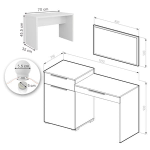 Vicco Tavolo da toeletta Bianco 135 cm con illuminazione a LED e panca