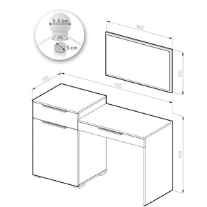 Vicco Tavolo da toeletta Bianco 135 cm con illuminazione a LED