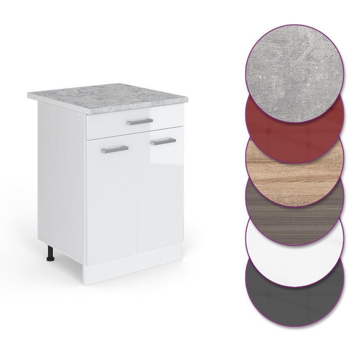 Vicco Mobiletto base per cucina Bianco lucido 60 cm con cassetto PL Marmo