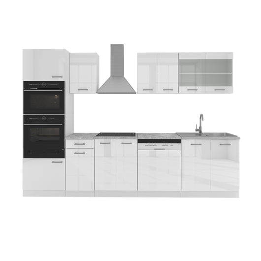 Vicco Cucina componibile Bianco 300 cm con armadio alto, PL Marmo