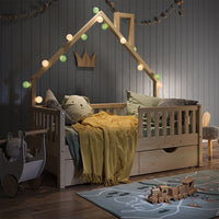 Vitalispa Letto montessori bambini Legno naturale 80x160 cm con 2 cassetti e materasso