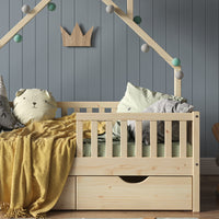 Vitalispa Letto montessori bambini Legno naturale 80x160 cm con 2 cassetti e materasso