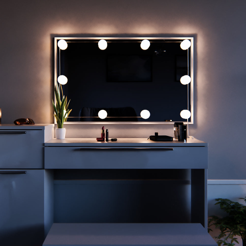 Vicco Tavolo da toeletta Bianco 135 cm con illuminazione a LED e panca