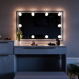 Vicco Tavolo da toeletta Bianco 135 cm con illuminazione a LED e panca