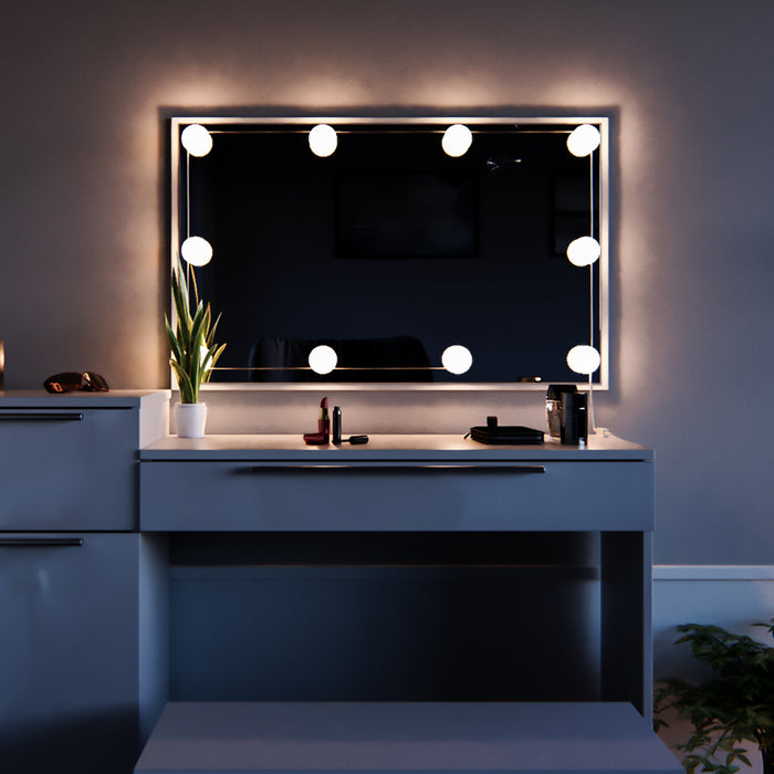 Vicco Tavolo da toeletta Bianco 135 cm con illuminazione a LED e panca