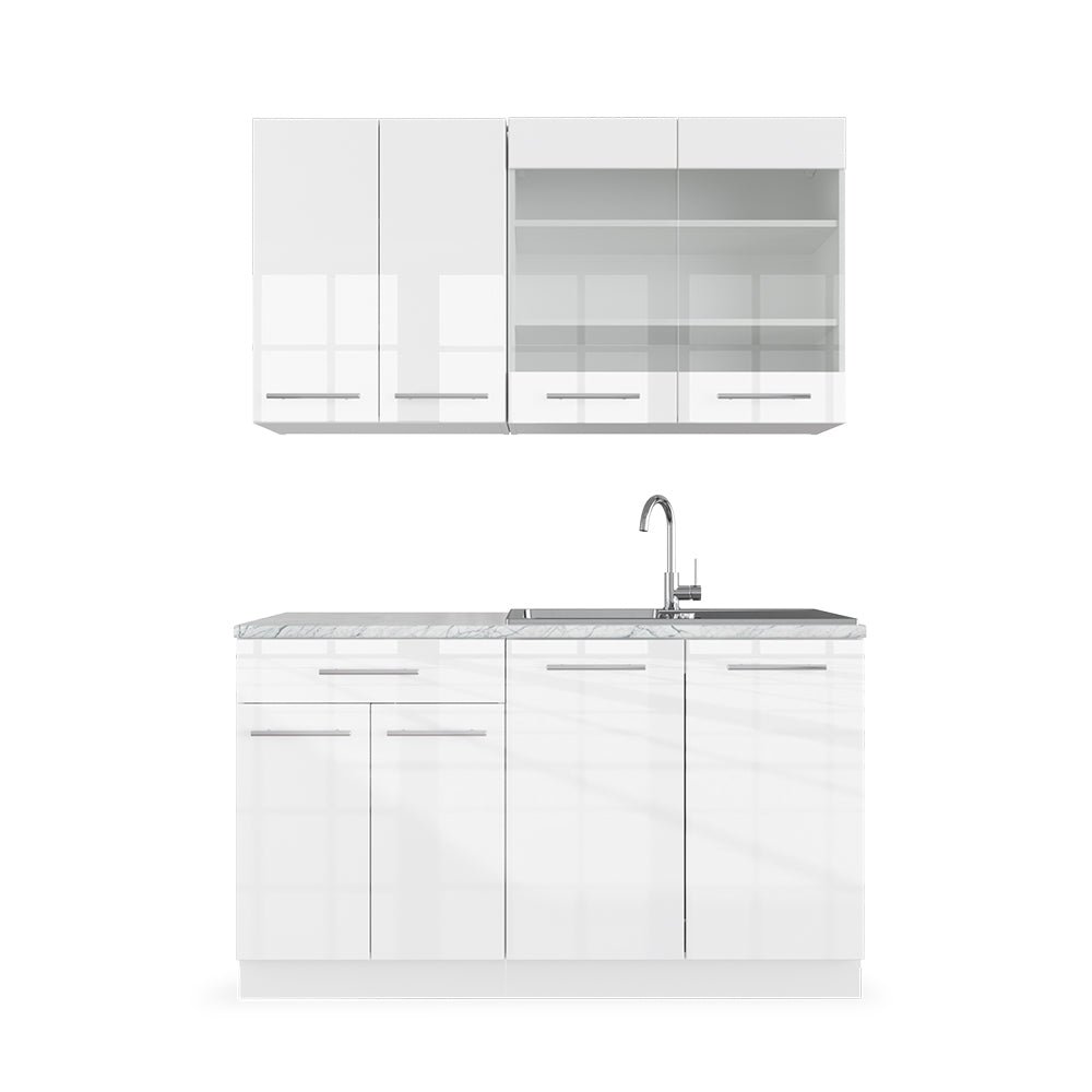 Vicco Cucina completa Bianco lucido/bianco 140 cm , PL Marmo