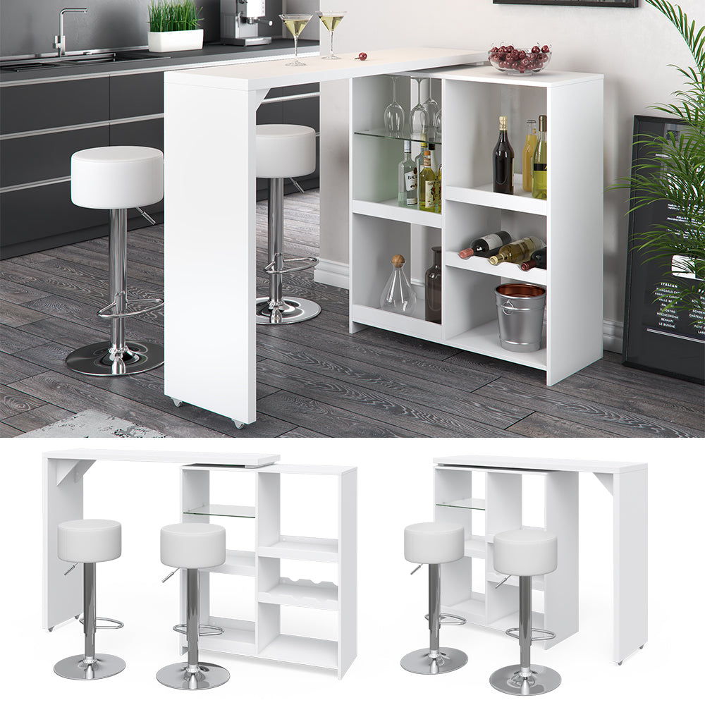 Vicco Tavolo bar con sgabelli Bianco 138 x 39 cm con 2 sgabelli da bar