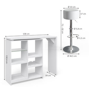 Vicco Tavolo bar con sgabelli Bianco 138 x 39 cm con 2 sgabelli da bar