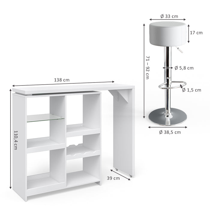 Vicco Tavolo bar con sgabelli Bianco 138 x 39 cm con 2 sgabelli da bar