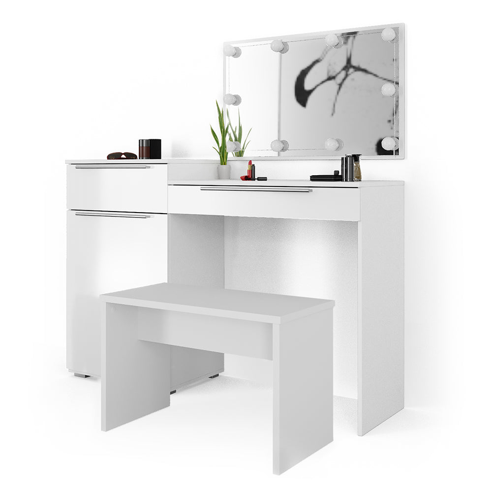 Vicco Tavolo da toeletta Bianco 135 cm con illuminazione a LED e panca