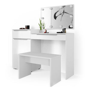 Vicco Tavolo da toeletta Bianco 135 cm con illuminazione a LED e panca