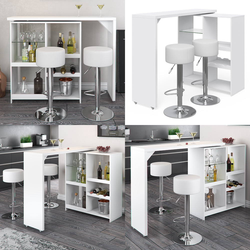 Vicco Tavolo bar con sgabelli Bianco 138 x 39 cm con 2 sgabelli da bar