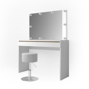 Vicco Tavolo da toeletta Bianco 120 cm con illuminazione LED e sgabello