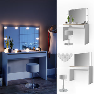 Vicco Tavolo da toeletta Bianco 120 cm con illuminazione LED e sgabello