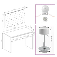Vicco Tavolo da toeletta Bianco 120 cm con illuminazione LED e sgabello