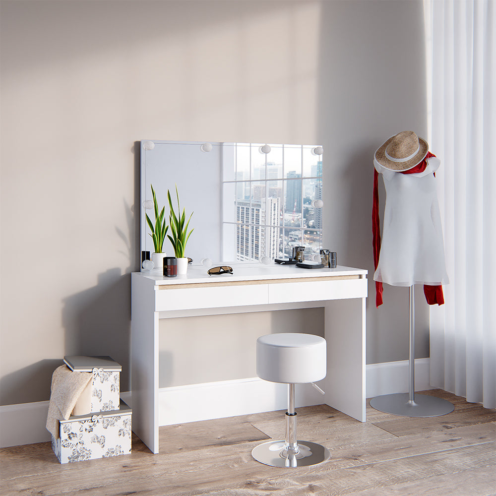 Vicco Tavolo da toeletta Bianco 120 cm con illuminazione LED e sgabello