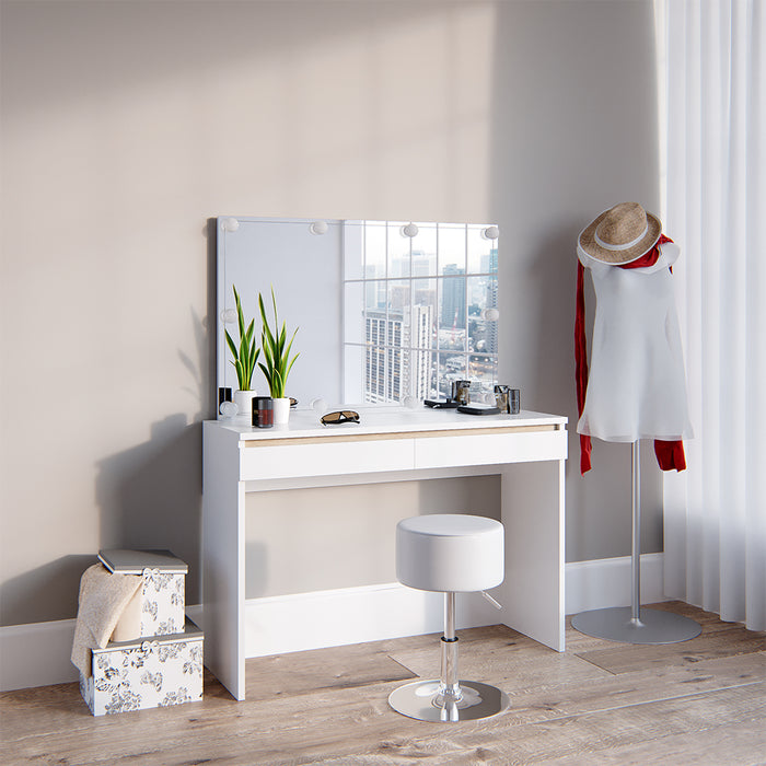 Vicco Tavolo da toeletta Bianco 120 cm con illuminazione LED e sgabello