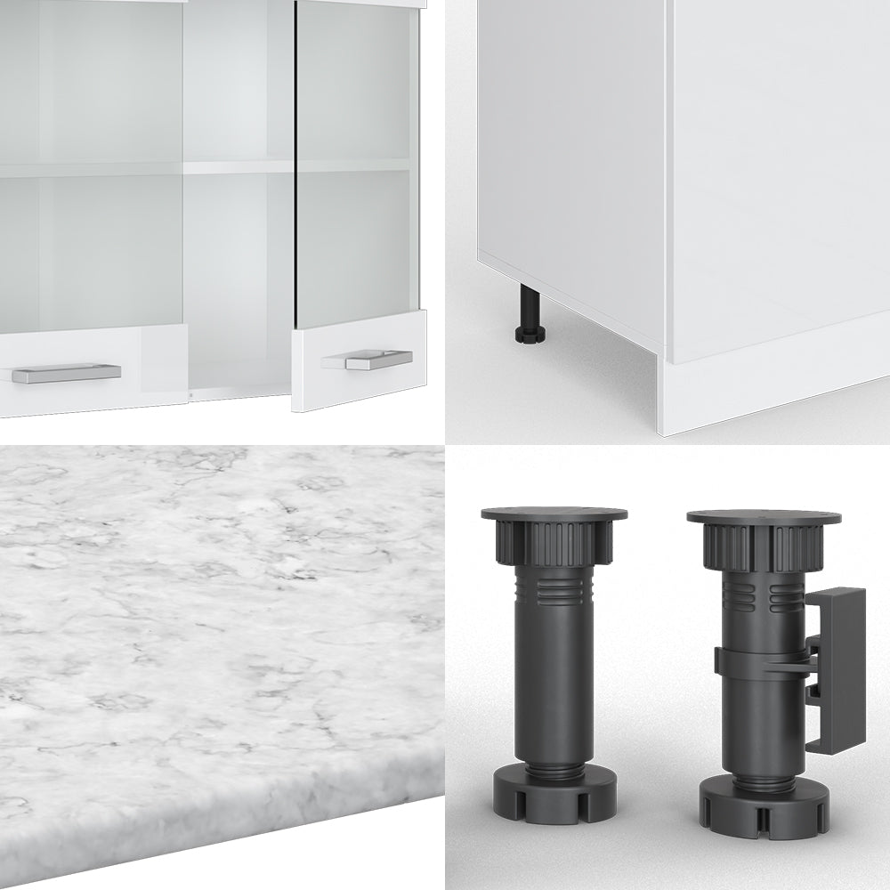 Vicco Cucina componibile Bianco 300 cm con armadio alto, PL Marmo