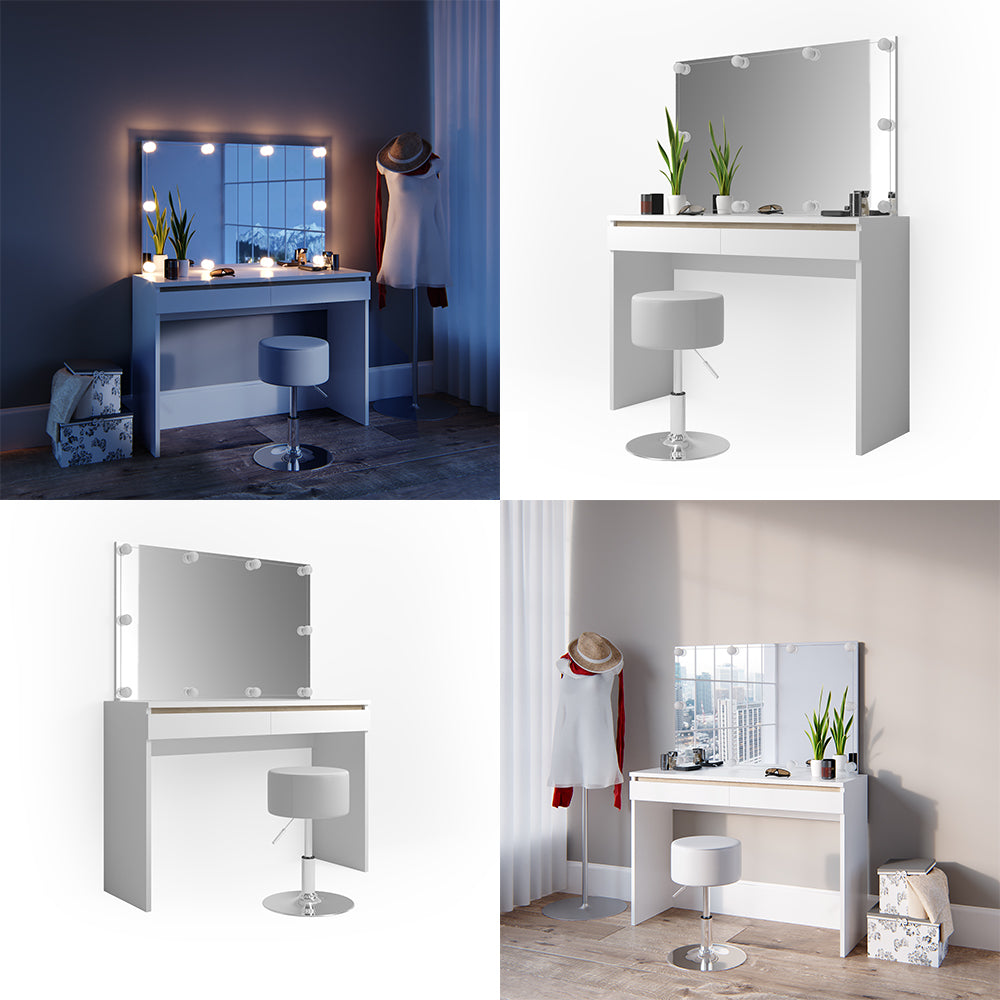 Vicco Tavolo da toeletta Bianco 120 cm con illuminazione LED e sgabello