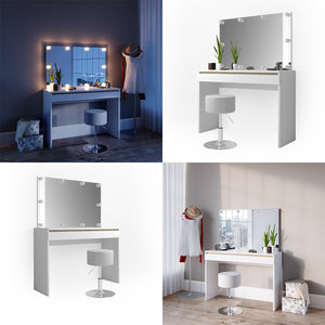 Vicco Tavolo da toeletta Bianco 120 cm con illuminazione LED e sgabello