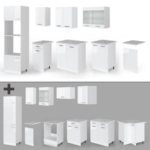 Vicco Cucina componibile Bianco lucido/bianco 300 cm con armadio alto, PL Antracite