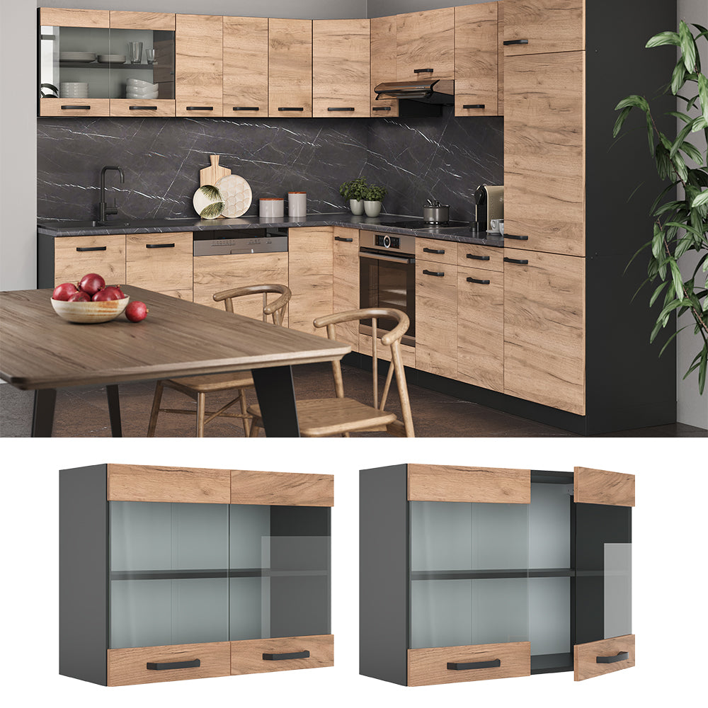 Vicco Mobile da cucina in vetro Quercia dorata 80 cm