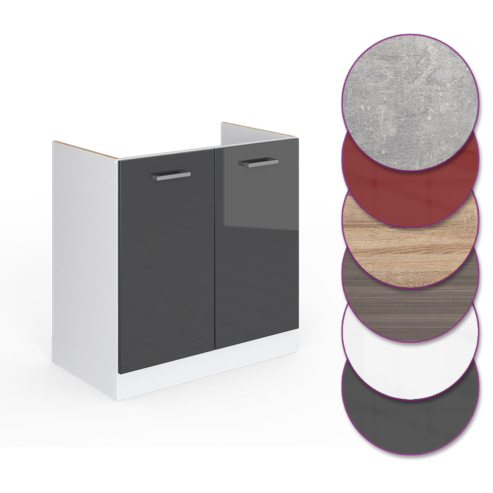 Vicco Mobile lavello cucina Antracite lucido 80 cm senza piano di lavoro