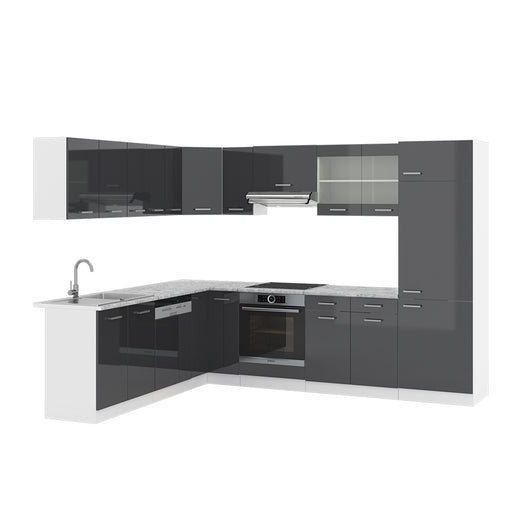 Vicco Cucina angolare completa Antracite lucido/bianco 227 x 287 cm , PL Marmo