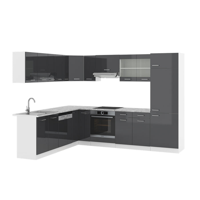 Vicco Cucina angolare completa Antracite lucido/bianco 227 x 287 cm , PL Marmo